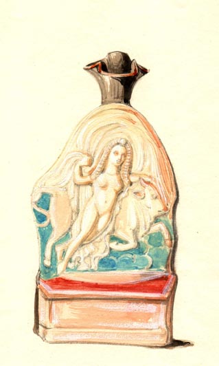 (184) vase with woman on lion